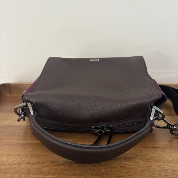 Botkier New York Brown Pebble Leather Purple Suede Top Handle Crossbody - Picture 6 of 11